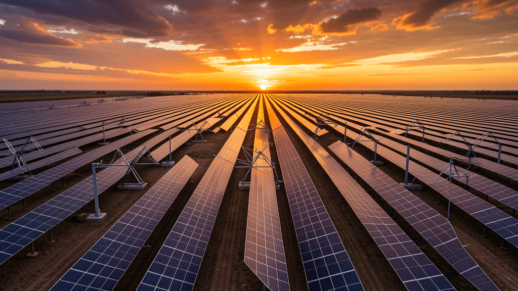 Solar panel farm with steel mounting structures